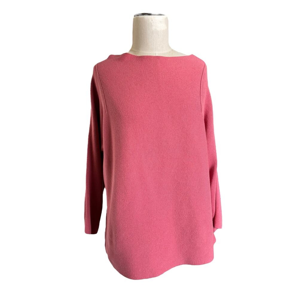 J. Jill Knit Top Womens Size S Petite Lacing on Back Pullover 3/4 Sleeve Coral